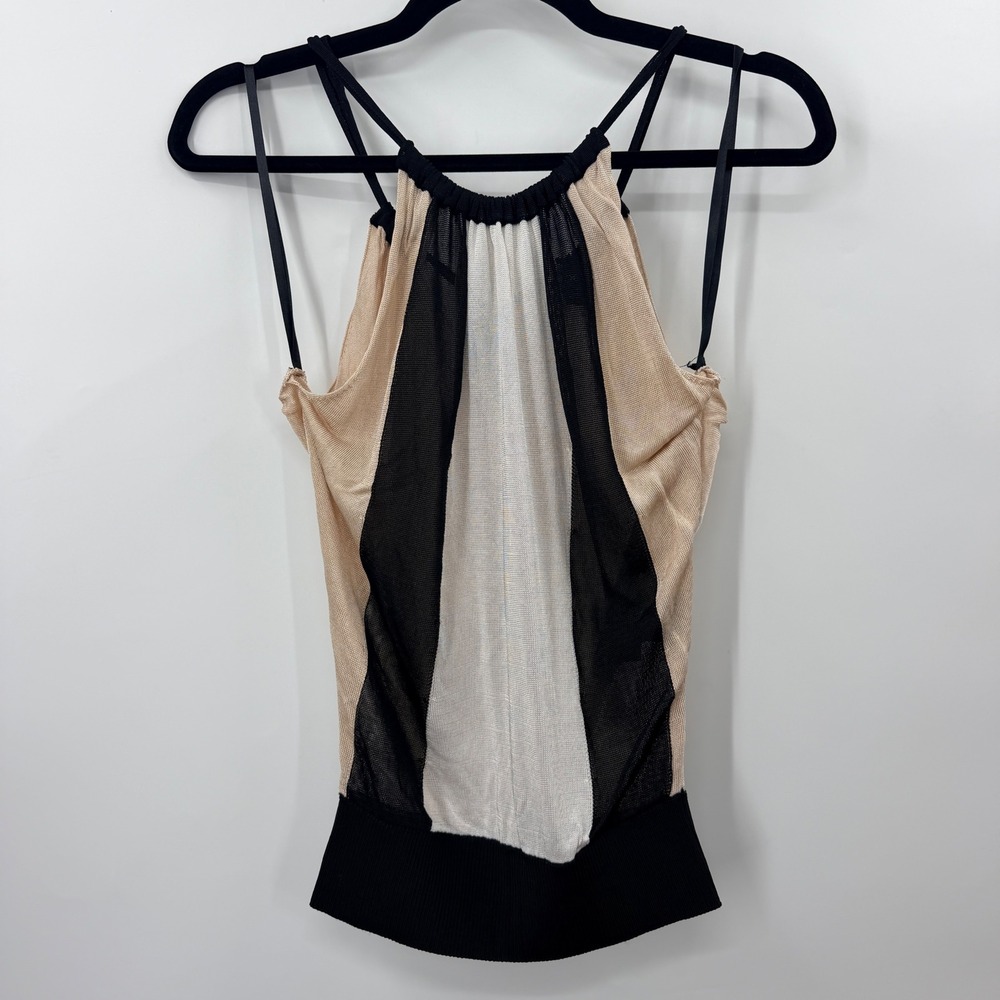 bebe Womens XS Colorblock Halter Top Tan Black White Knit SDEH8301-9500